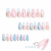 IMSOHOT Press on Nails Medium Almond Fake Nails Pink Blue Cute Glue on Nails with 3D Seashell Wave Texture Designs Full Cover Y2K Glossy Acrylic French False Nails Tips for Women and Girls 24Pcs