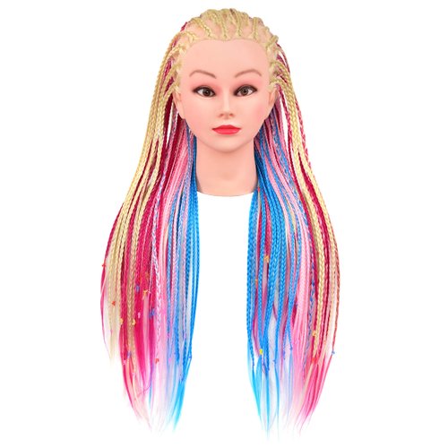 LHNHAIR 35 Inch Colorful Hair Mannequin Head Manikin Cosmetology Makeup Manican Doll Training Head with Stand for Practice Braiding Styling Updos Display