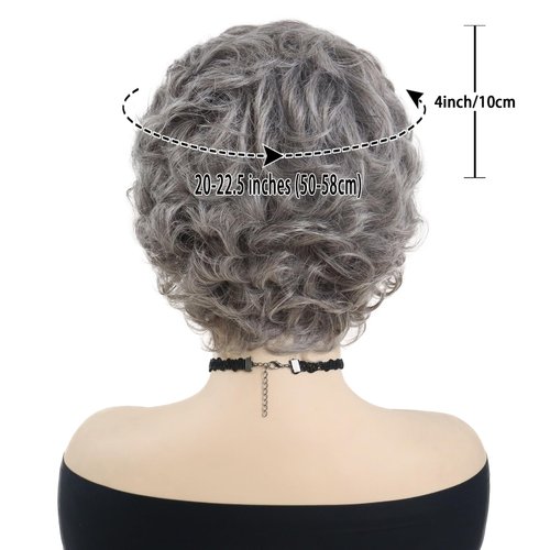 GNIMEGIL Short Grey Elderly Wigs Curly Wigs for White Women Gray Pixie Cut Wig with Bangs Layered Synthetic Natural Hairstyles Old Lady Costume Senior Ladies Wig