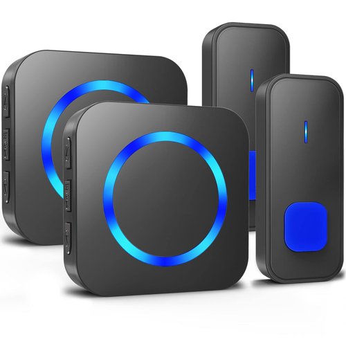 Wireless Doorbell,Waterproof Doorbell at 1300ft Long Range with 55 Chimes 5 Volume Levels LED Flash Doorbells for Home Classroom Apartment Businesses 2 Plug-in Receivers 2 Battery Push Buttons,Black