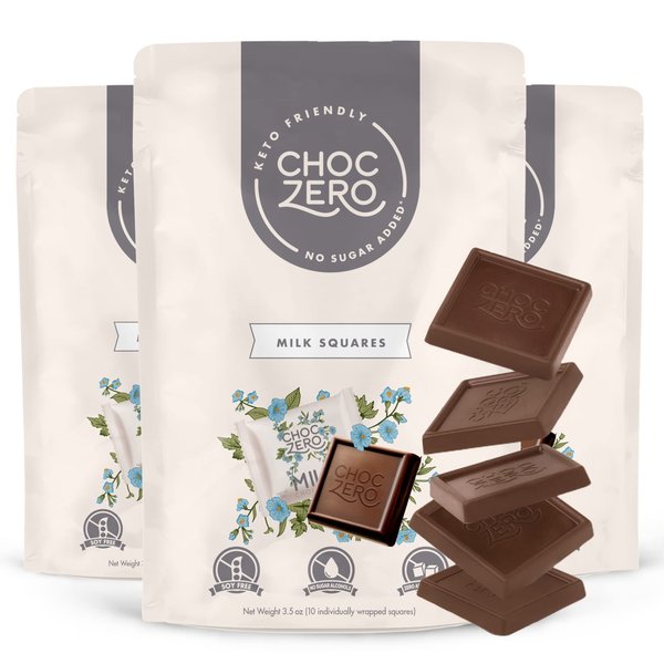 ChocZero™ Premium Milk Chocolate, 45% Cocoa, No Sugar Added, Low Carb. No Sugar Alcohol, All Natural, Non-GMO - (3 Bags, 30 Pieces)