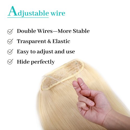 S-noilite Wire Hair Extensions Human Hair Thick Secret Wire Hair Extensions with Adjustable Headband 16" 90g Fish Line Hairpieces For Women #60 Platinum Blonde