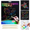 JUNQIU Scratch Art for Kids, Rainbow Scratch Paper Art Set - Unicorn, Arts and Crafts for Kids Ages 4-8 Girls Boys, Kids Activity & Christmas Crafts, Stocking Stuffers for Kids