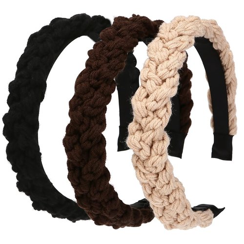 NARUNING 3Pcs Wool Braid Headbands 1.2Inch Solid Color Hair Band Fashion Head Wear, Girls Women Hair Accessories (3 Pack A, One Size)