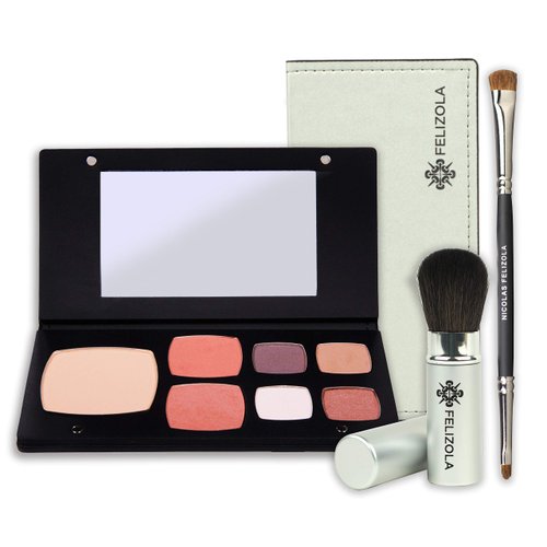 NICOLAS FELIZOLA Special Edition All in one Mineral Makeup Palette – High Definition makeup for everyday use. Pressed mineral eyeshadow, foundation, blush + 2 Brushes