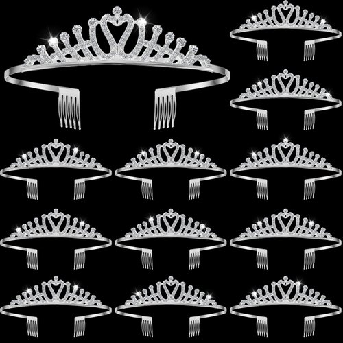 Remuuly 12 Pcs Tiara Crown Princess Crown Headband for Women Girls Silver Queen Crown with Comb Rhinestone Tiara for Bridal Wedding Birthday Prom Party Hair Accessories Cosplay Gift(Rose)