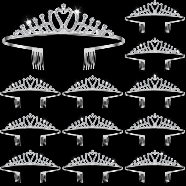 Remuuly 12 Pcs Tiara Crown Princess Crown Headband for Women Girls Silver Queen Crown with Comb Rhinestone Tiara for Bridal Wedding Birthday Prom Party Hair Accessories Cosplay Gift(Rose)