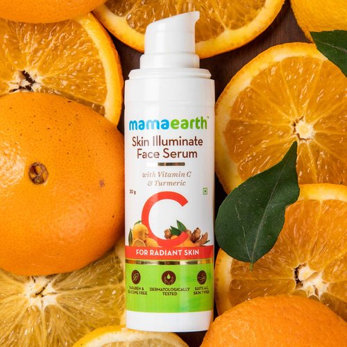 Mamaearth Vitamin C Skin Illuminate Face Serum | with Turmeric for Radiant Skin | Radiance Serum to Reduce Fine Lines & Wrinkles | No Paraben & Silicone | 1.01 Fl Oz/30ml