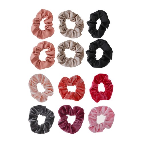 12 Pack Bundle Faux Leather & Velvet Hair Tie Scrunchies | Multiple Colours Included