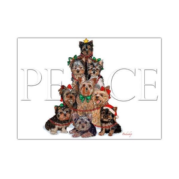 Pipsqueak Yorkshire Terrier Christmas Cards Peace : 10 Holiday Cards with Envelopes - ADORABLE!