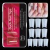 INENK Long Duck Fan Flare Nail Tips, 500PCS Clear Natural Crystal Duck Feet Styel for Wide French False Nail Extension, Half Cover Acrylic Nails Professional for Y2K-inspired Designs(10 Size Natural)