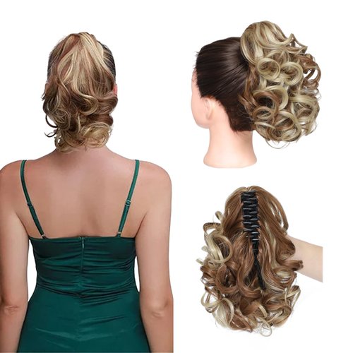 SDZNYQT Curly Claw Ponytail extensions 10 inch Claw Clip in Short Ponytail Hair Pieces Wavy Claw Clip pony tail Fake Pony Tail Hairpieces for women Girls