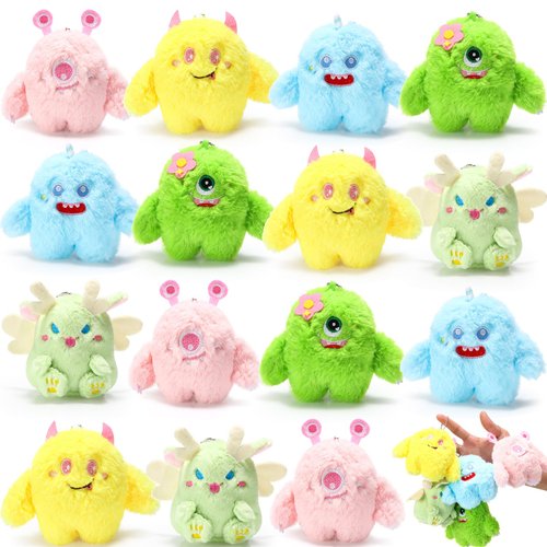 Aoriher 15 Pcs Halloween Plush Bulk Halloween Stuffed Animals Mini Stuffed Animals Plush Toys 4 Inch Small Devil Plush Keychain for Halloween Birthday Party Favors Goodie Bag Fillers, 5 Styles