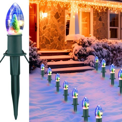 VCOKEN Christmas Pathway Lights Outdoor, 24.5FT Connectable C9 Christmas Walkway Lights with 20 LED and Stakes, Multicolored Waterproof C9 Christmas Lights Outdoor Decorations for Lawn Yard Sidewalk