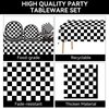123 Pcs Black and White Checkered Racing Party Decorations Car Party Tableware Set Race Themed Party Plates Banner Tablecloth Car Sports Napkins Forks Hanging Swirls Checkered Birthday Party Supplies
