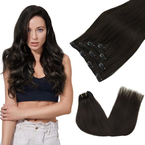 GOO GOO Clip in Hair Extensions Real Human Hair, 18inch 70g 4Pcs, 2 Dark Brown, Remy Human Hair Extensions Clip ins for Women, Natural Human Hair