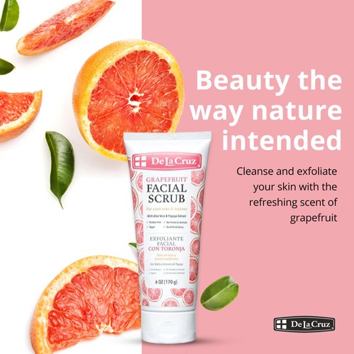 De La Cruz Grapefruit Facial Scrub - Face Exfoliator Scrub with Vitamin E, Papaya and Aloe Vera - 6 OZ Tube