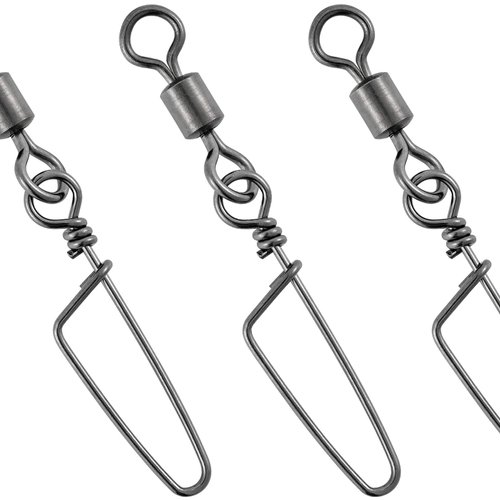 Dr.Fish 30 Pack Barrel Swivels with Snaps, Rolling Fishing Snap Swivels Stainless Steel Solid Rings Coastlock Clips Saltwater Swivels Fishing Tackle Leaders Trotline Clips Downrigger Release 99Lb