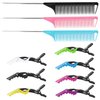 10Packs Rat Tail Comb Hair Clips Set，3Pcs Rat Tail Combs，Parting Comb and 7Pcs Alligator Styling Sectioning Clips of Professional Hair Salon Quality(Black，Pink，Blue)