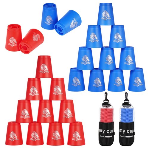 yeesport 24 Pcs Sport Stacking Cups, Speed Training Game for Challenge Competition, Plastic Stacking Cups, Classic Family Game for Kids and Adults, Blue+Red