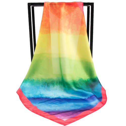 Silk Like Scarf Square Handkerchief Satin Ribbon Rainbow Pattern Neck Scarfs for Women 21" x 21"