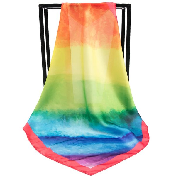 Silk Like Scarf Square Handkerchief Satin Ribbon Rainbow Pattern Neck Scarfs for Women 21" x 21"