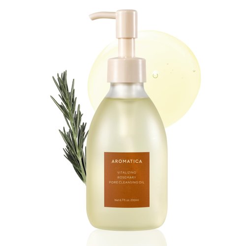 AROMATICA Vitalizing Rosemary Pore Cleansing Oil 6.7 fl oz./200ml – Double Cleanser & Makeup Remover, Oil-Based for Gentle Sebum Control, With Fermented Moringa & Essential Oils