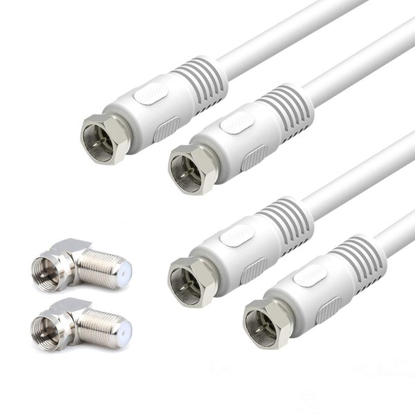 Short Coaxial Cable, 2-Pack 1ft Coaxial Cable, RG6 Cable 0.3m with Right Angle Connectors, White 75 Ohm Shield Digital Coax Cables with F-Male Connectors, Ideal for TV Antenna DVR Satellite