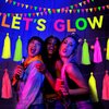 Qpout Neon Glow Party Supplies Includes Let's Glow Banner Neon Paper Tassels and Neon Triangle Banner Flags Glow in The Dark Party Supplies for Birthday Halloween Party Decorations