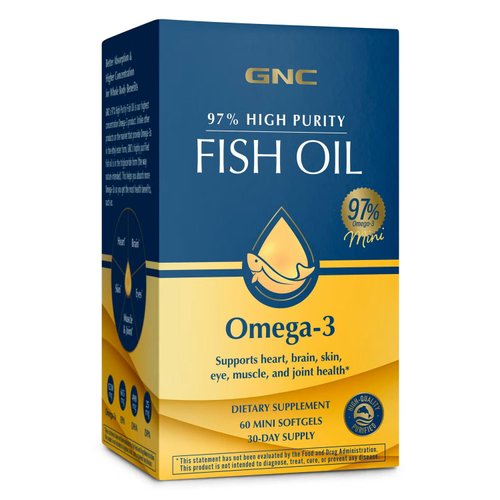 GNC High Purity Fish Oil Omega-3 Supplement, Wellness from Within, Beauty & Skin Health Benefits, Supports Brain, Eye and Muscles, for Men & Women, Convenient Blister Pack, 60 Count