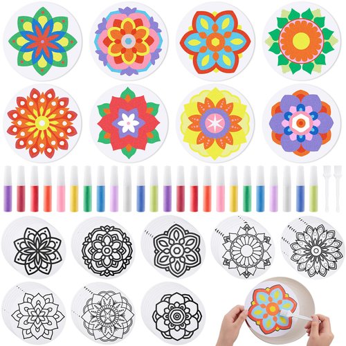 Vertintong 48 Pcs Ready to Paint Christmas Ornaments Sand Painting Mandala Coloring Craft Kits with 24 Sand Options for DIY Crafts Holiday Xmas Tree Party Christmas Hanging Decors