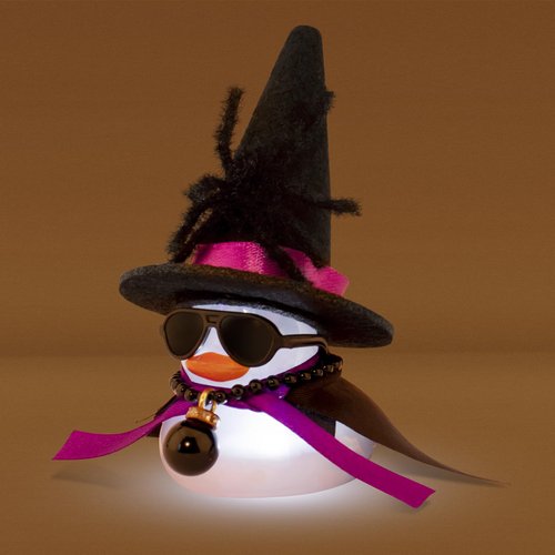 wonuu Halloween Glowing Rubber Duck with Light, Transparent Rubber Ducks with Black Spider Sunglasses Pearl Cosplay Hat Cloak, Black Pearl-White Light