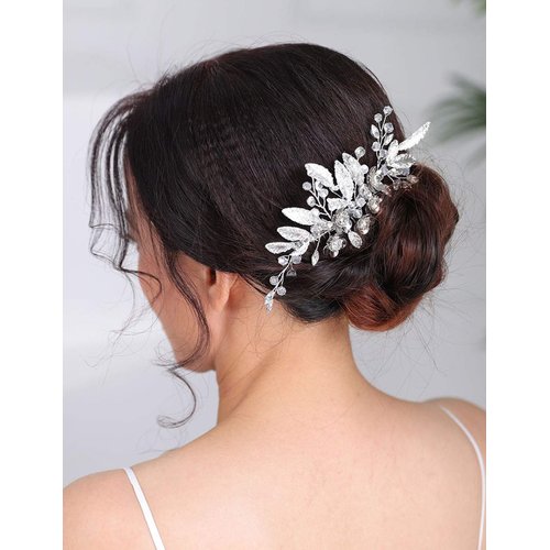 Rumtock Silver Leaf Hair Comb for Brides Boho Handmade Hair Accessories Women Special Occasion Jewelry