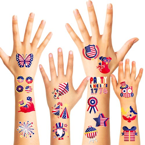 HOWAF 96 4th/Fourth of July Temporary Tattoos Stickers, USA Flag Red White & Blue Tattoos Patriotic American Independence Day Temporary Tattoos, USA Flag Tattoos Labor Day Party Favors