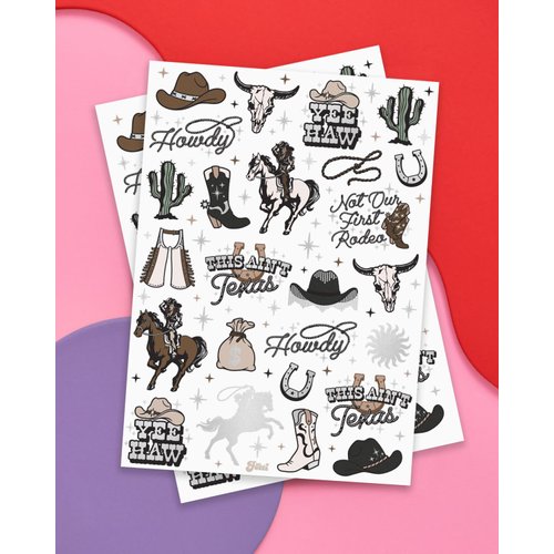 xo, Fetti Western Birthday Party Temporary Tattoos - 50 Silver Foil Pcs | Birthday Girl Accessory, Rodeo Cowgirl Bachelorette Party Decorations, Hoedown Accessory, Country Theme Party Supplies