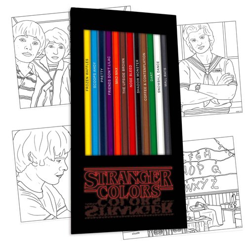 Stranger Colors Colored Pencil Set & Coloring Pages for Fans | Gift Set of 12 Inspired Parody Pencils with Clever Foil-Stamped Names + 10 Fun Coloring Pages