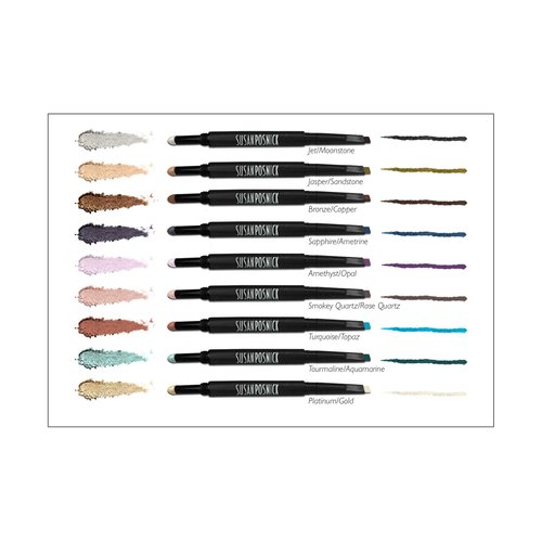 Susan Posnick Cosmetics Eyeliner with Dual Colors and Eyeshadow (Jet/Moonstone)– Dual-Ended Angled Pencil & Blendable Self-Dispensing Eye Shadow in Slender Container