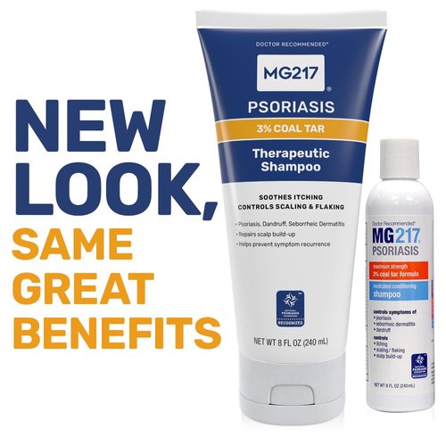MG217 Psoriasis Shampoo with Coal Tar, Therapeutic Scalp Treatment, Controls Itching, Scaling, Flaking, Scale Buildup, Psoriasis Scalp Treatment, 3% Coal Tar Shampoo and Conditioner, 8floz