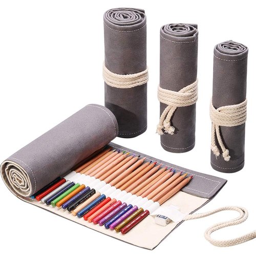 Funny live 36/48/72 Slots Colored Pencil Wrap Pencils Roll Holder Coloring Pencils Organizer Holder Colored Pen Paint Brush Storage Pouch Portable for Artist Student (Grey, 72 Slots)
