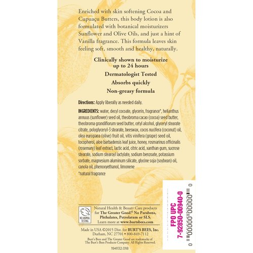 Burt'S Bees Body Lotion, Cocoa and Cupuacu Butters, 0.45-Pound (Pack of 2)