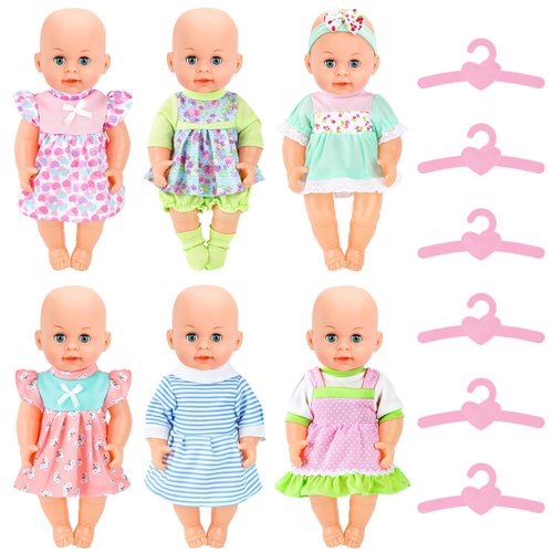 deAO Baby Doll Clothes for 12 Inch Dolls,6 Sets Doll Clothes and Accessories,6 Hangers,Dress Up Fun,Doll Outfits Accessories Underwear for Doll Gift (Doll Not Included)