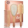Wooden Hair Brush Set - Paddle Brush, Round Brush & Comb, Hair Brushes with Soft Bristles, Hairbrushes for Women by Lily England (Rose Gold)