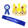 Wenplus 3 Pieces Birthday Boy Party Accessory Set - Birthday King Crown, Birthday Boy Sash and Button Pins for Boys Birthday Party Dress Up - Boy Birthday Party Set