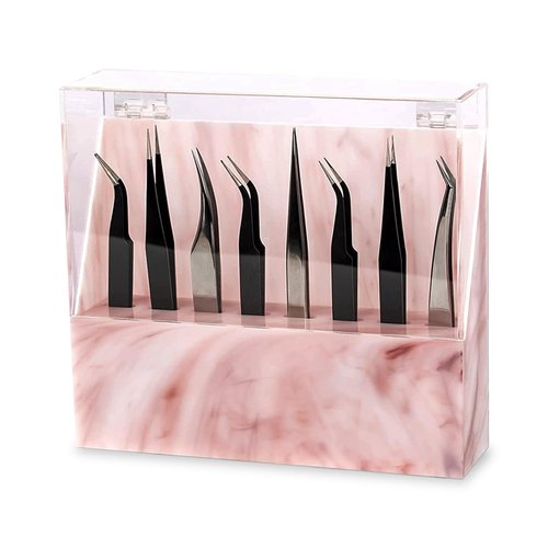 BUCICE Tweezer Holder Stand for Eyelash Extension Dust-proof Eyelash Curler Storage Rack 8 Hole Acrylic Display Stand Eyelash Extensions Supplies Rack for Salon and Home Use