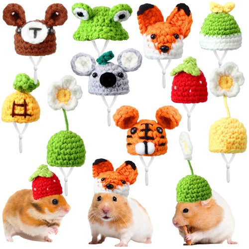 Kajaia 10 Pcs Hamster Hat Small Animals Cute Tiny Hat Mini Hand Knitted Hats for Snakes Pets Bear...