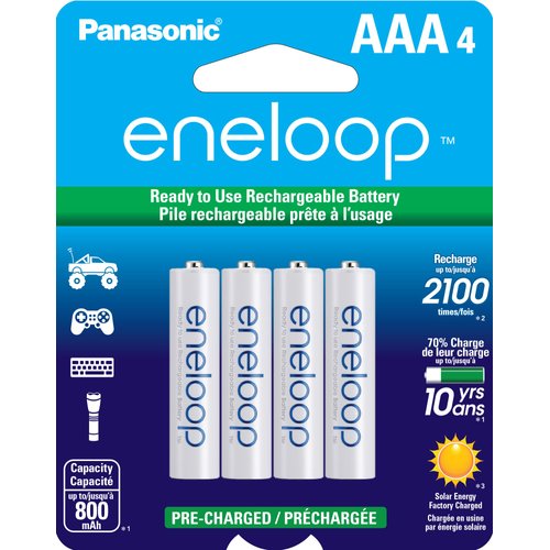 Eneloop Panasonic BK-4MCCA4BA AAA 2100 Cycle Ni-MH Pre-Charged Rechargeable Batteries, 4-Battery Pack