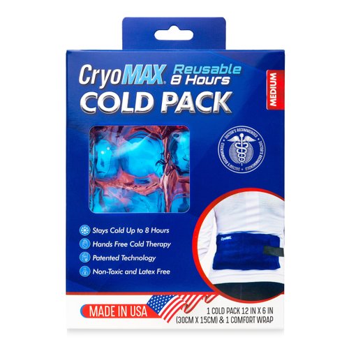 Cryo-Max Cold Pack, 8 Hour Reusable Cold Therapy Ice Pack for Elbows, Knees, Neck + More, Medium, 6" x 12" (1 Count)