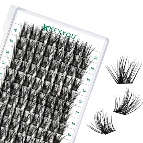 Lash Clusters 96pcs Individual Lashes D Curl 18mm Eyelash Clusters KEYYOU Volume Wispy Lash Extension Soft&Comfortable Easy DIY at Home(Y19,D-18mm)