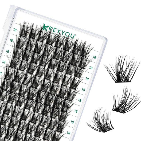 Lash Clusters 96pcs Individual Lashes D Curl 18mm Eyelash Clusters KEYYOU Volume Wispy Lash Extension Soft&Comfortable Easy DIY at Home(Y19,D-18mm)