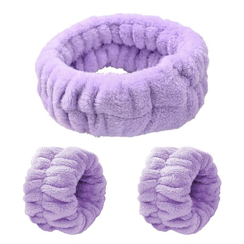 AEGYPIUS Face Wash Headband and Wristband Set, 3 Pcs Purple Soft Skincare Headband and Wristband Set Headband Wristband Set Face Wash Facewash Headband and Wristband Set Spa Headband Set for Women